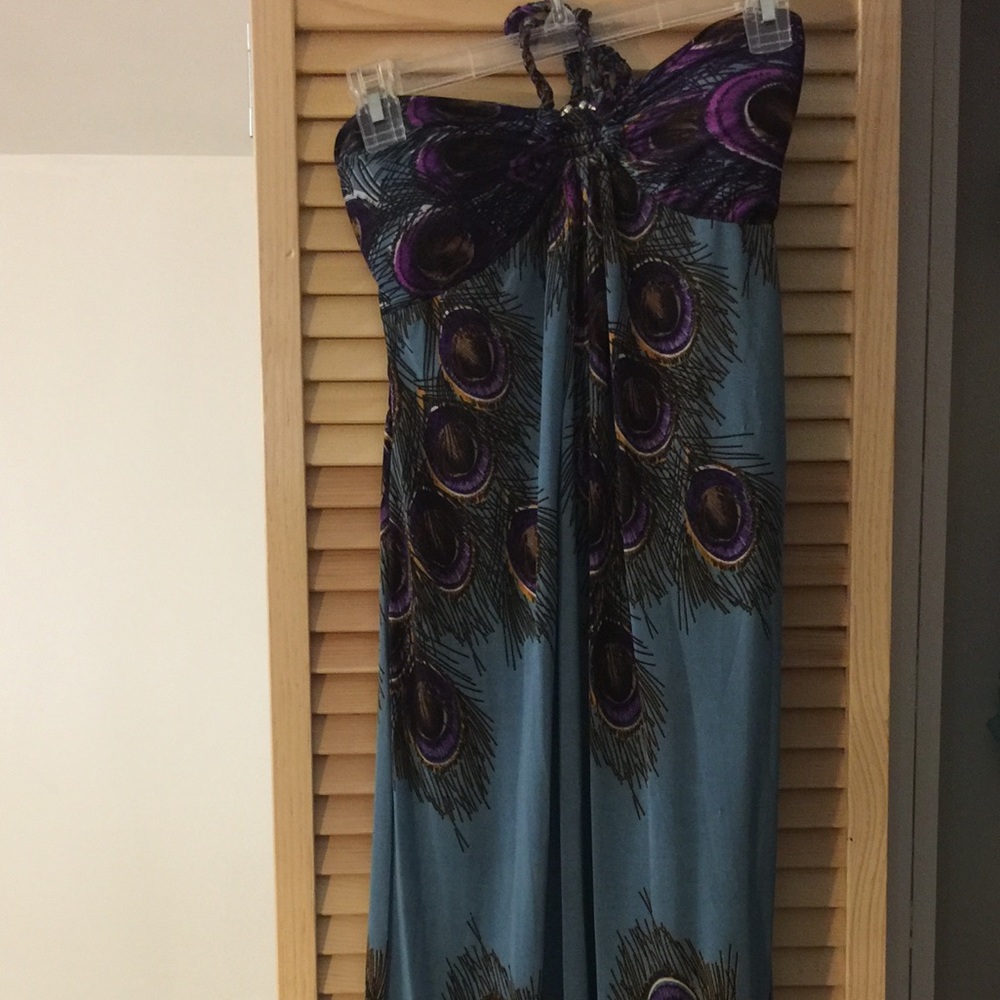 Peacock Print Maxi Dress